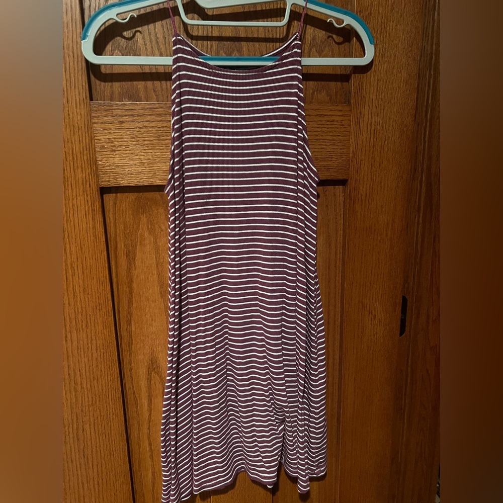 Striped Maroon and White Sun Dress-Size Small